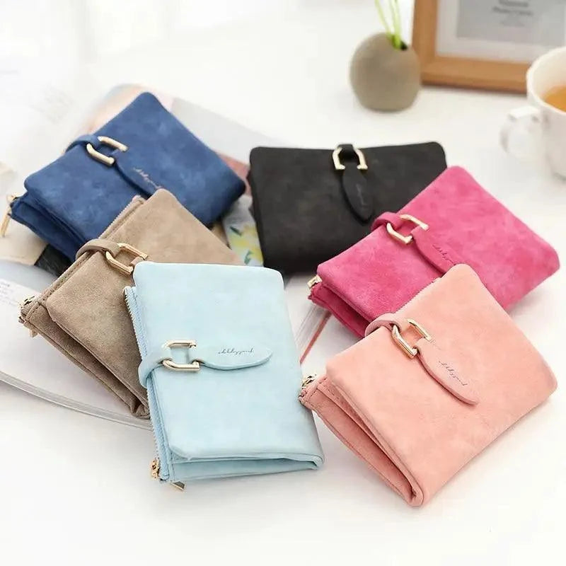 Super Cute Short Purses Vintage Style PU Leather Lady Short Clutch Small Matte Wallet For Women And Girls