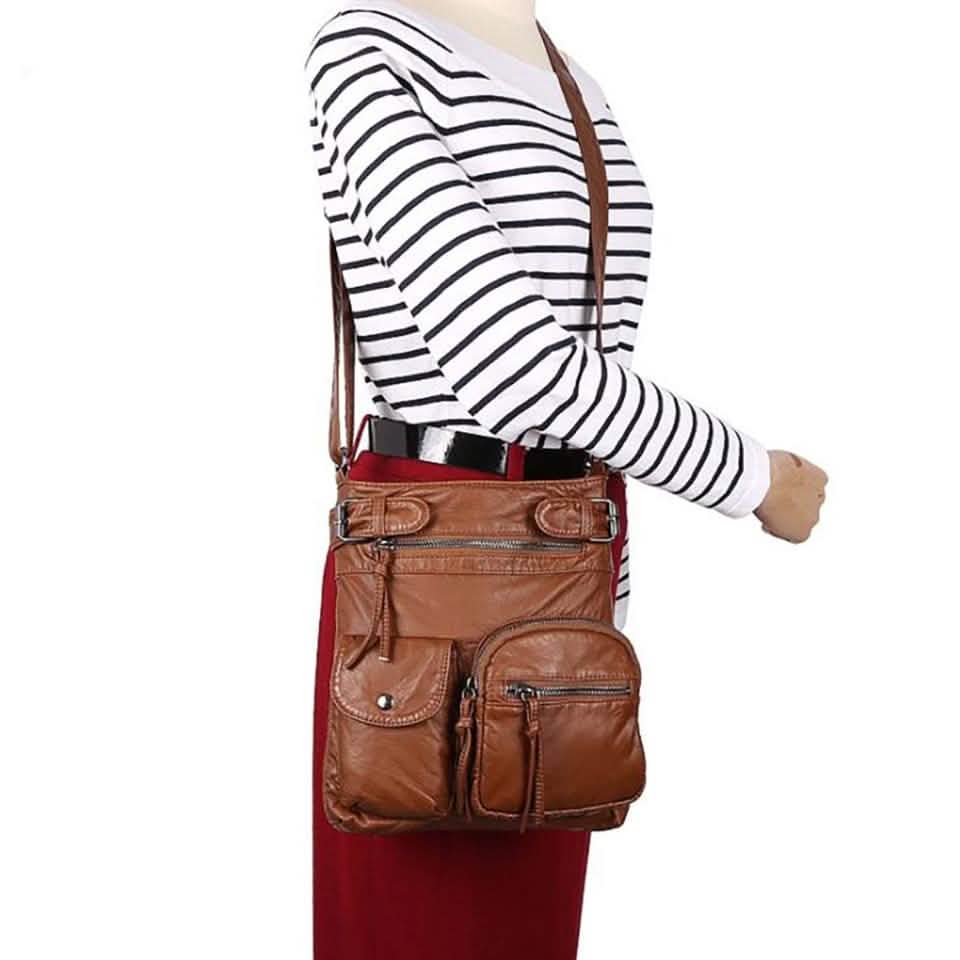 Super Soft Genuine Leather Top Belt Accent Crossbody Bag