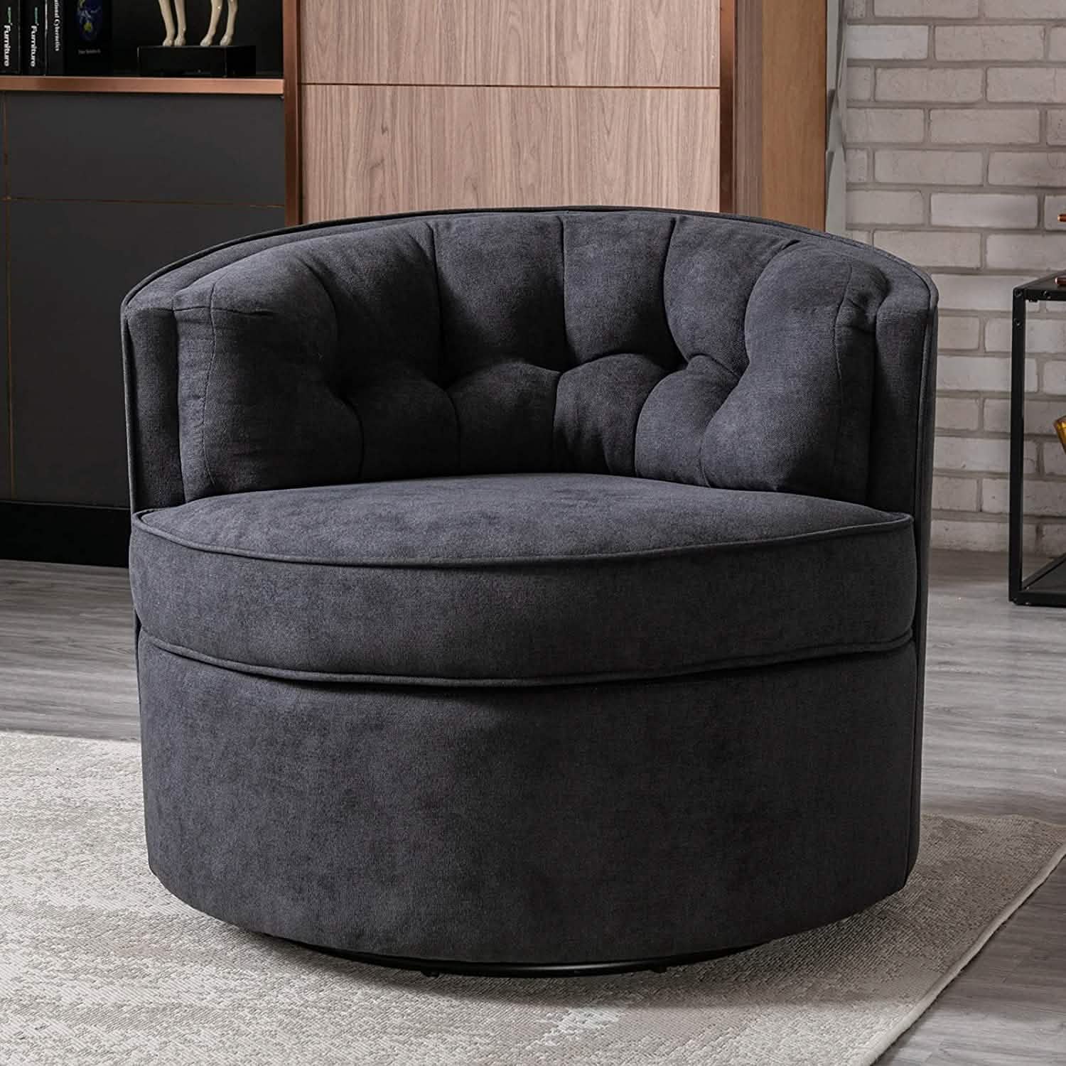 Swivel Accent Linen Fabric Bucket Reading Chair