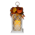 Harvest Lantern with Flickering LED Candle - White