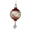 Etched Blown Glass Ball with Crystal Dangle - Red