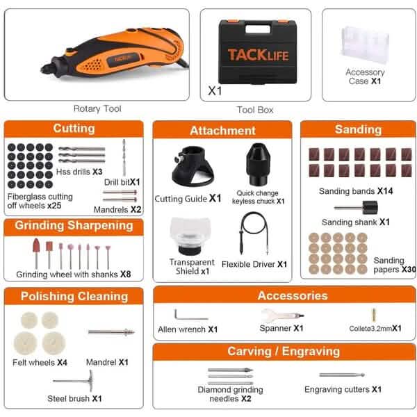 Tacklife Rotary Tool Kit with Upgraded MultiPro Keyless Chuck RTD35ACL