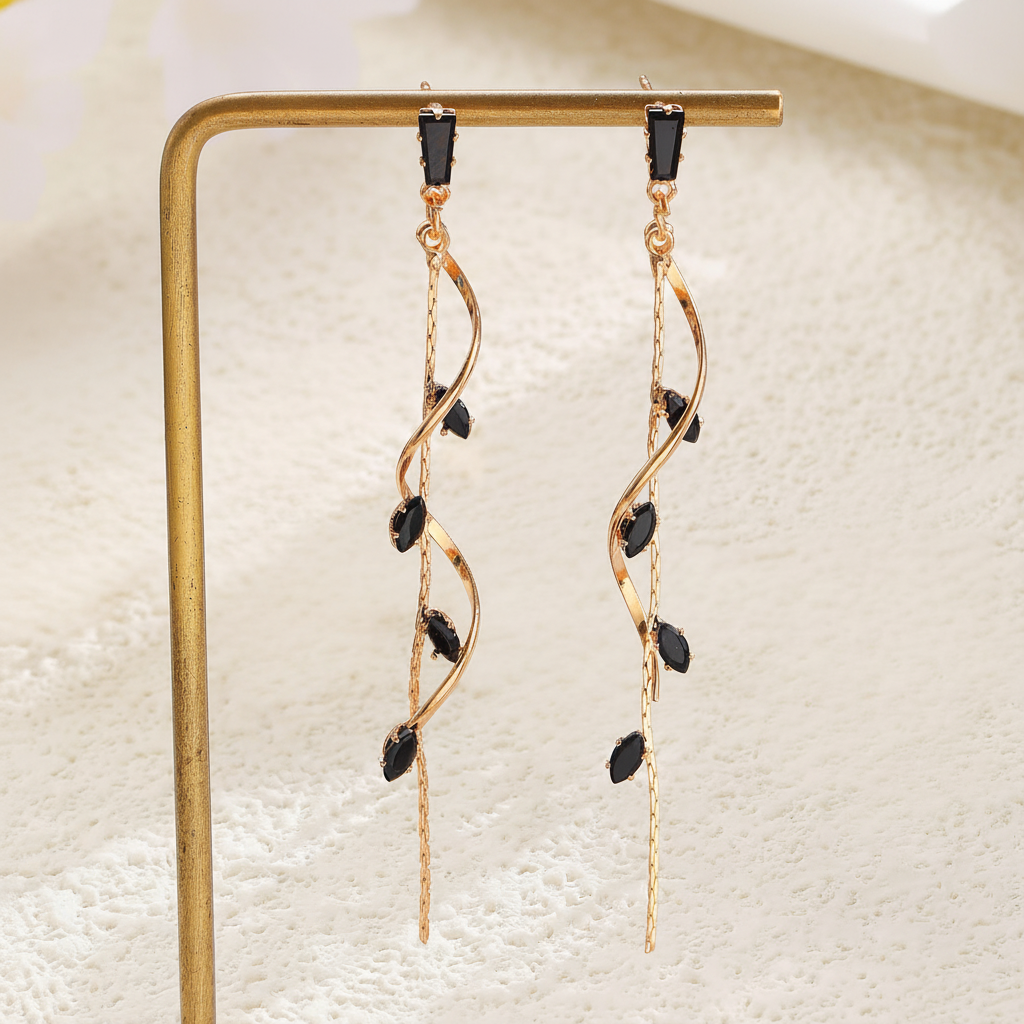 Vintage Long Zircon Tassel Earrings