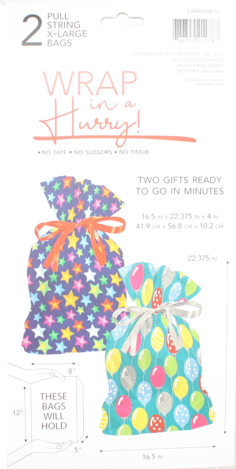Extra Large Pull String Gift Bags - Baloons