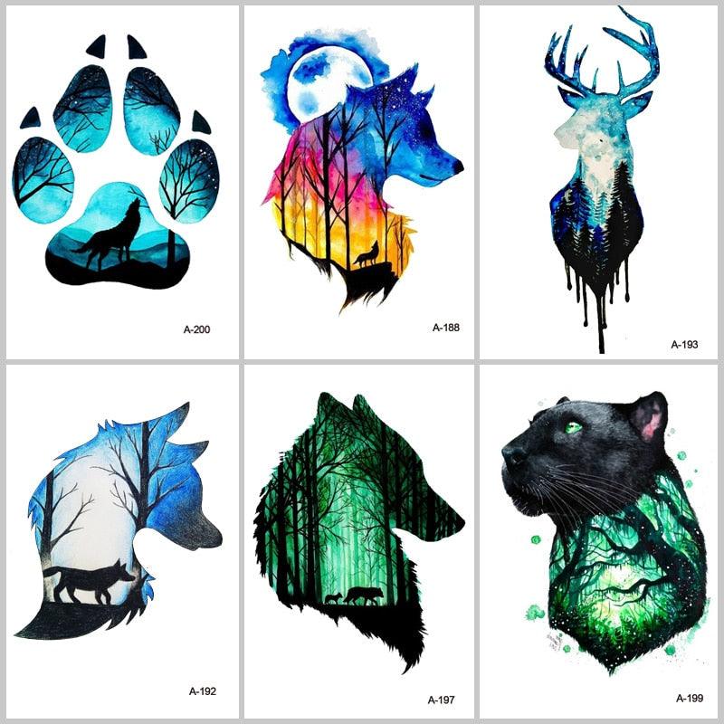Temporary Animal Head Wolf Design Waterproof Body Sticker Fashion Tattoo For Womens Mens