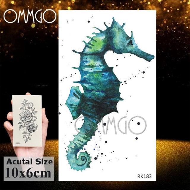 Temporary Tattoos Seahorse Dolphin Sticker Watercolor Custom Body Tattoo For Children Women