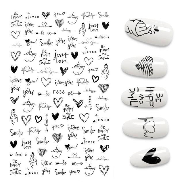 The New 3D Nail Sticker Cool English Letter stickers for nail  Foil Love Heart Design Nails Accessories Fashion Manicure Sticker Stickers Girls Manicure Decoration Nail Art Supplies 3D Self-Adhesive Nail Decals Designer Nail Stickers for Acrylic Nails