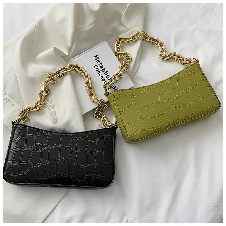 Thick Chain Vintage Shoulder Bags For Women Stone Pattern French Style Armpit Women Bag Pu Leather Minimalist Handbag Clutches