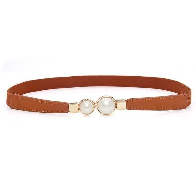 Thin Elastic Stretch Women Buckle Skinny Fashion Belts Metal Leaf Buckle Design Belts For Ladies