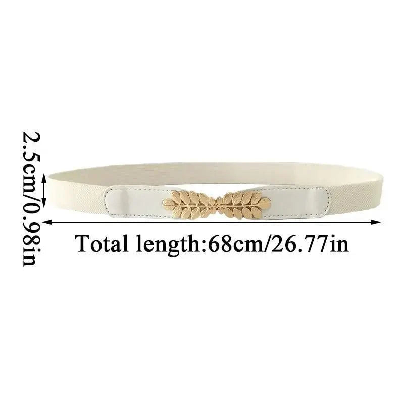 Thin Elastic Stretch Women Buckle Skinny Fashion Belts Metal Leaf Buckle Design Belts For Ladies