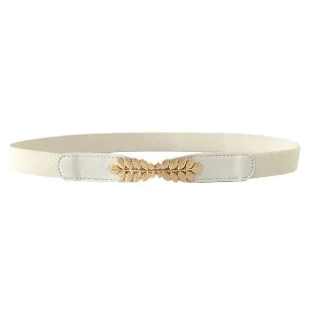 Thin Elastic Stretch Women Buckle Skinny Fashion Belts Metal Leaf Buckle Design Belts For Ladies