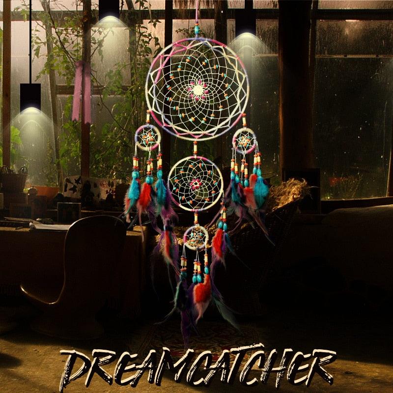 Traditional Handicrafts Original Five-ring Dream-catcher Pendant Pure Handicraft Production Fengling Hanging Feathers Ornament Creative Gifts Home Wall Decoration Girls