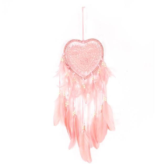 Traditional  Heart Shape Creative Handmade Vintage Dream-catcher Wedding Decoration Wind Chimes Party Feather Room Decor With Feathers Wall & Car Hanging Ornament Heart Shaped For Gift Memorial Photography Festival