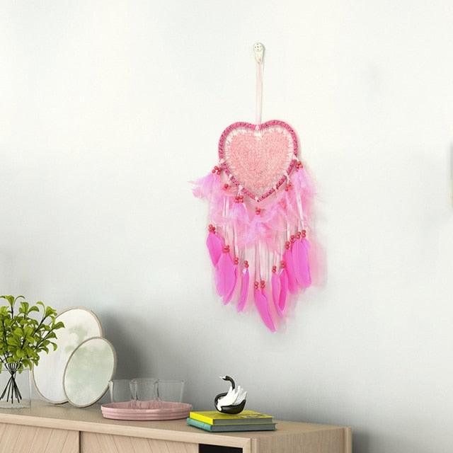 Traditional  Heart Shape Creative Handmade Vintage Dream-catcher Wedding Decoration Wind Chimes Party Feather Room Decor With Feathers Wall & Car Hanging Ornament Heart Shaped For Gift Memorial Photography Festival