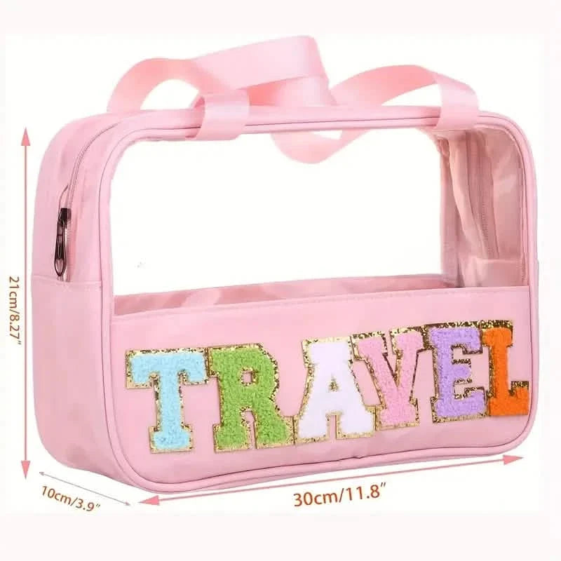 Transparent Letter Pattern Makeup Bag with Handle