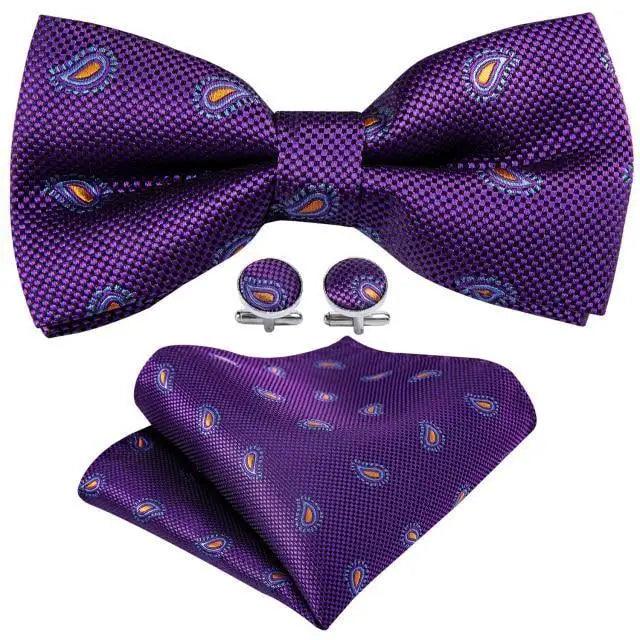 Trendy Patterned Silk Jacquard Plaid Bowtie With  Pocket Square And Cufflinks Set For Men Unique  Butterfly Party Wedding Casual Business Bowtie For Men