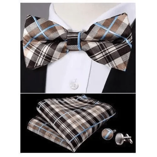 Trendy Patterned Silk Jacquard Plaid Bowtie With  Pocket Square And Cufflinks Set For Men Unique  Butterfly Party Wedding Casual Business Bowtie For Men