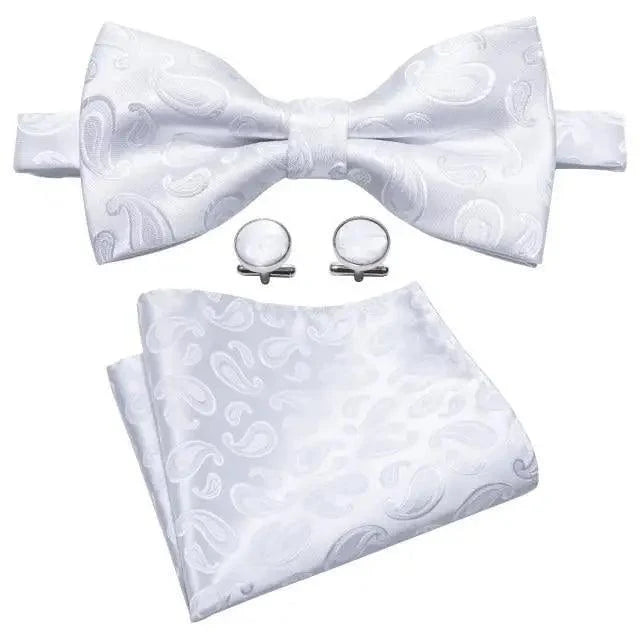Trendy Patterned Silk Jacquard Plaid Bowtie With  Pocket Square And Cufflinks Set For Men Unique  Butterfly Party Wedding Casual Business Bowtie For Men