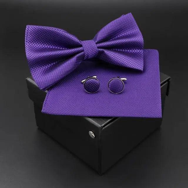 Trendy Tiny Dots Print Bowtie With Pocket Square And Cufflinks Set For Men Retro  Butterfly Party Wedding Bowties Without Box Stylish Ties Gift