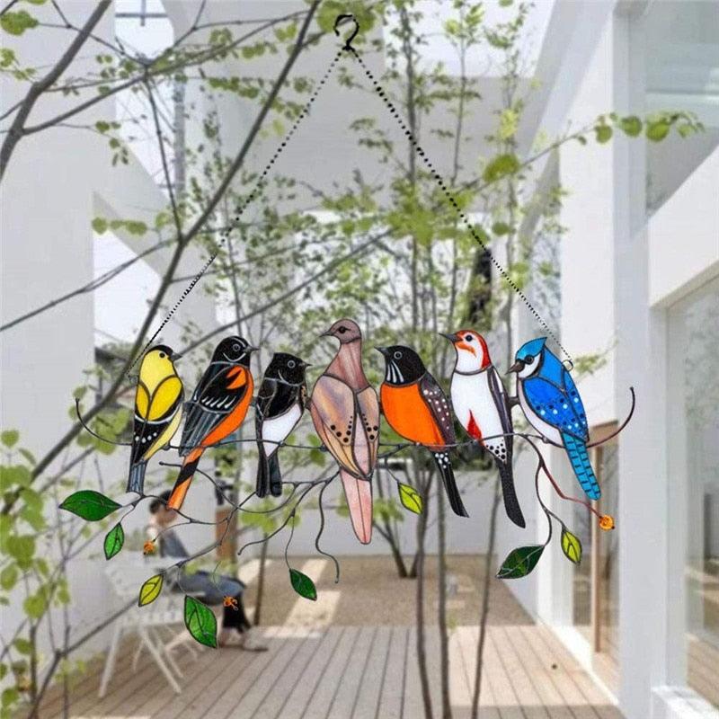 Tropical Birds Honeycomb Paper Cutouts Colored Window Bird Pendant Wind Chime Metal Tropical Bird Hanging Decorations Family Door Crafts Home Accessories Summer Party Hanging Decorations Party Home Classroom Supplies