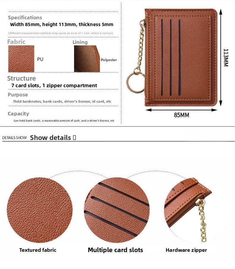 Ultra-thin new card bag for women, small and simple multi-card zipper change bag, large-capacity ID card holder, card holder.