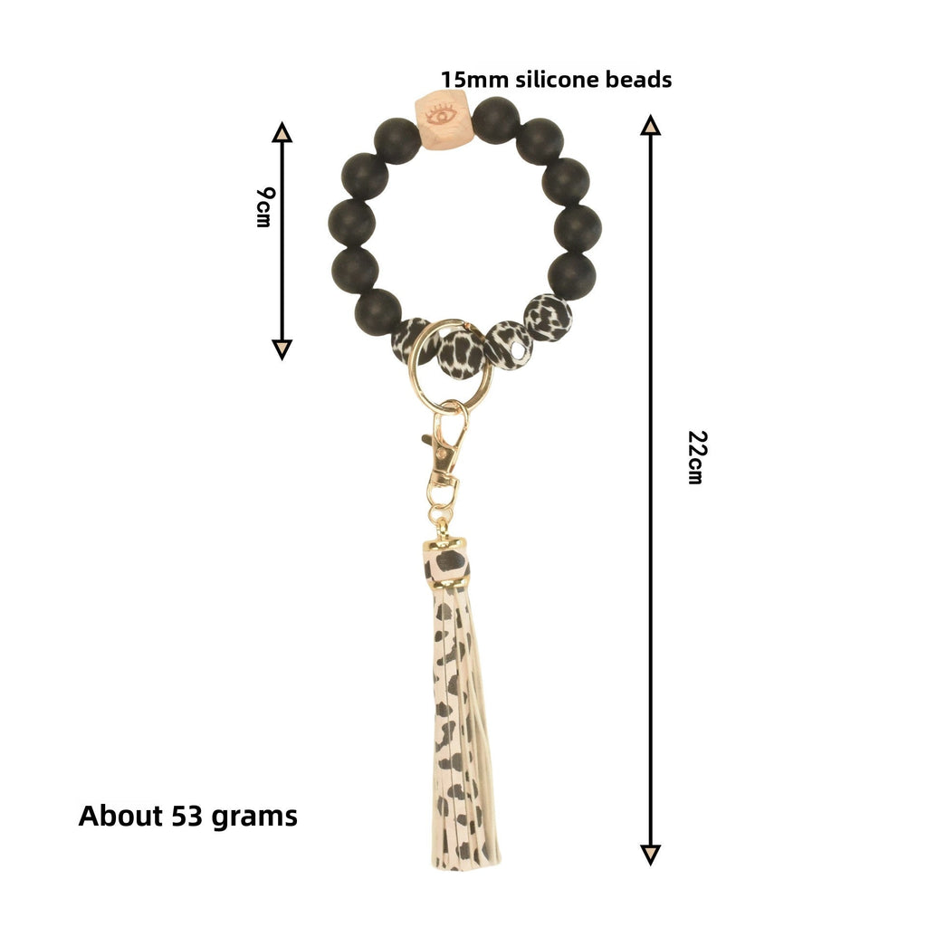 PU Tassel Keychain Women's Bag charm Silicone Beaded Keychain Wristlet Key Ring Bracelet Cute Car Key Chain Holder for Women Girls