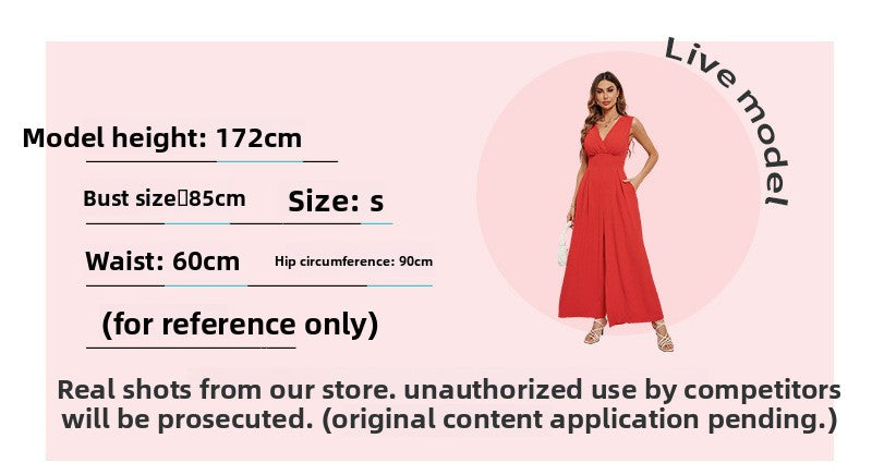Sleeveless Jumpsuit High Waist Slim Straight Leg Wide
