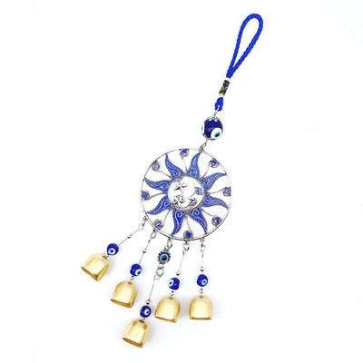 Turkish Lucky Sun Moon & Star Ornament With Hanging Evil Eye & Bell Sign Of Protection Blue Eyes Home Accessories Decoration Wind Chimes Bells Glazed Wall Pendants Decorative Items & Accessories  Car Ornaments For Rear View Mirror