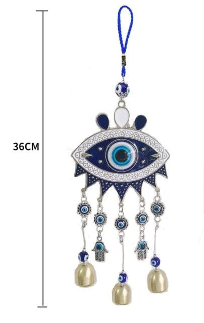 Turkish Lucky Sun Moon & Star Ornament With Hanging Evil Eye & Bell Sign Of Protection Blue Eyes Home Accessories Decoration Wind Chimes Bells Glazed Wall Pendants Decorative Items & Accessories  Car Ornaments For Rear View Mirror