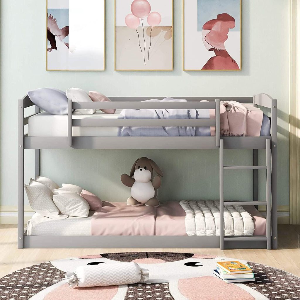 Twin Over Twin Floor Bunk Bed with Ladder