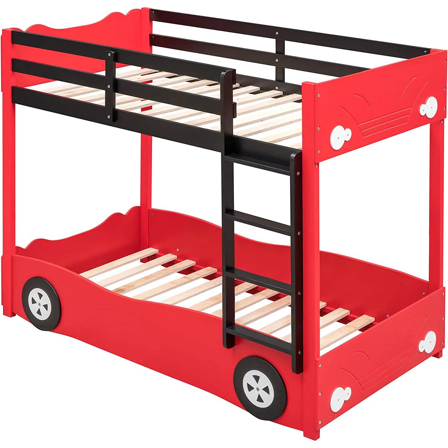 Twin Size Car-Shaped Bunk Bed with Wheels