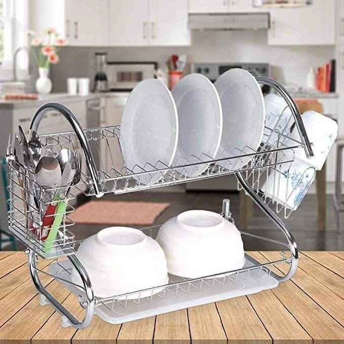 Two-Tier Stainless-Steel Dish Rack - 16" Rack