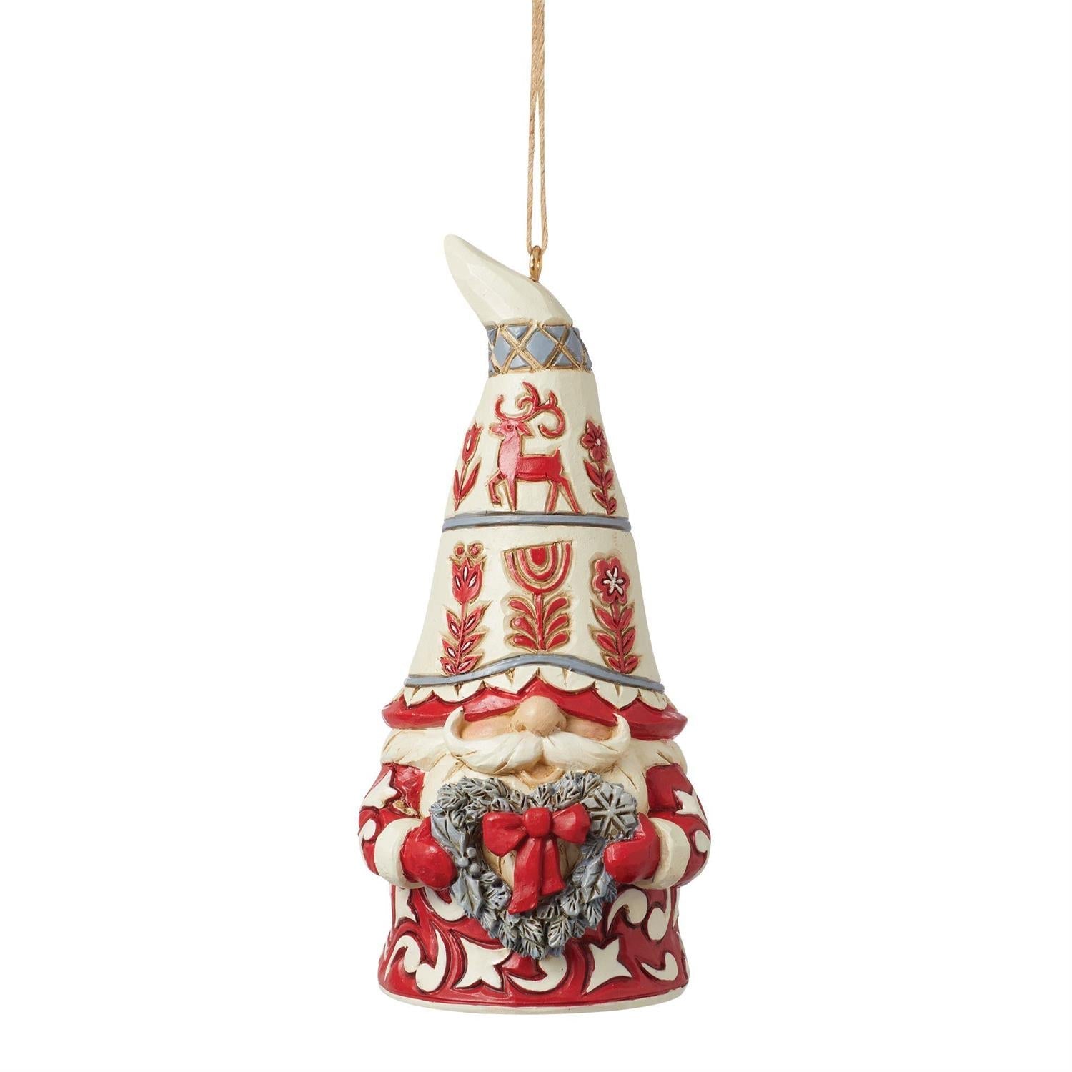 Nordic Noel Gnome with Heart Wreath - Ornament