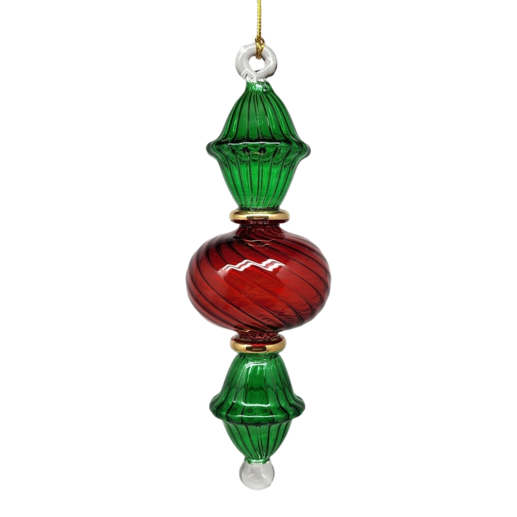 Egyptian Glass Two Tone Scalloped Ball Ornament