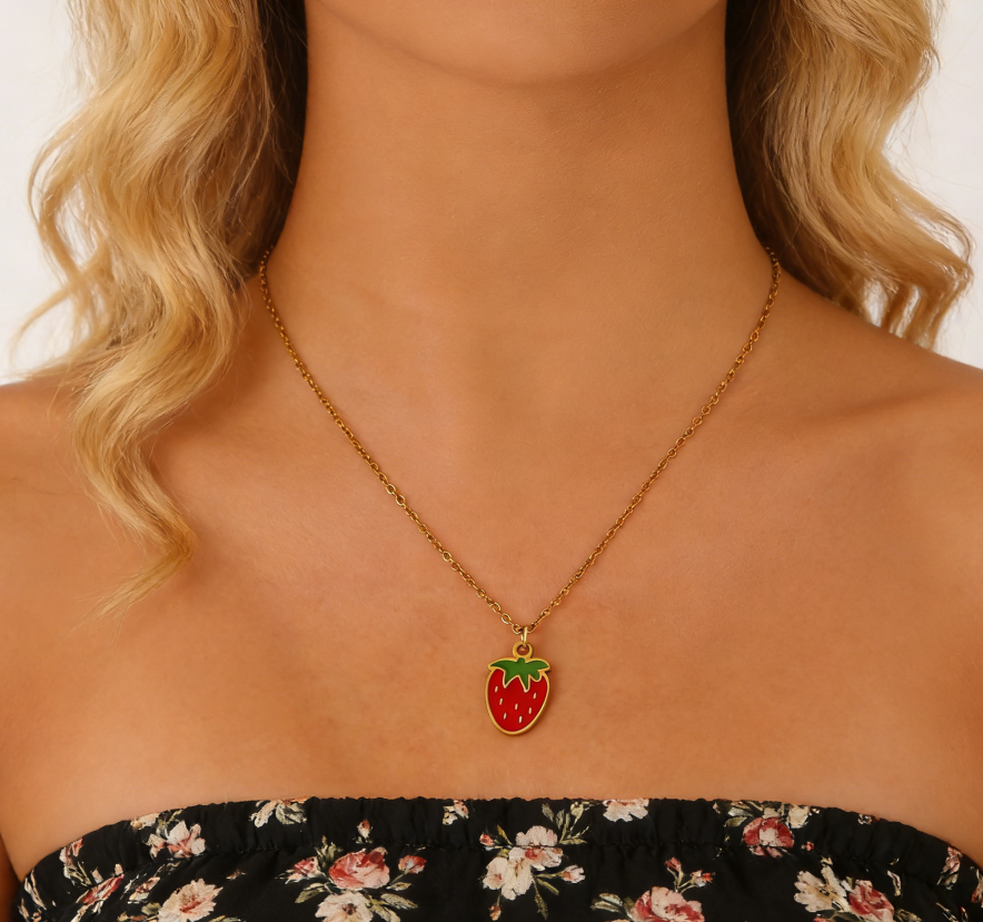 Stainless Steel Enamel Fruit Pendant Necklace