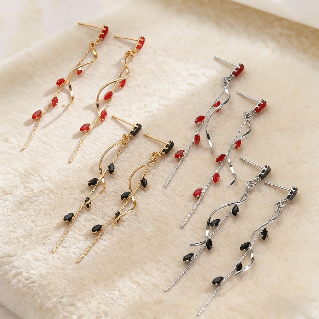 Vintage Long Zircon Tassel Earrings