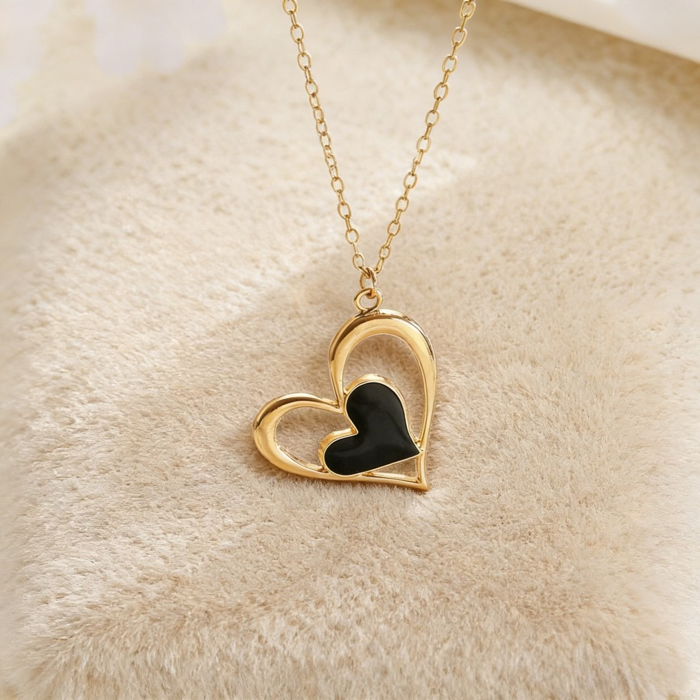 Sweet Hollow Heart Pendant Necklace & Earrings Set