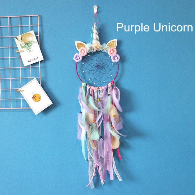 Unicorn Dream Catcher Unicorn Wind Chimes Big Traditional  Dream-catcher For Decoration White Feather Wind Chime Wall Hanging LED Light Feather Home Decoration Accessories For Home Wall Hanging Photography Prop