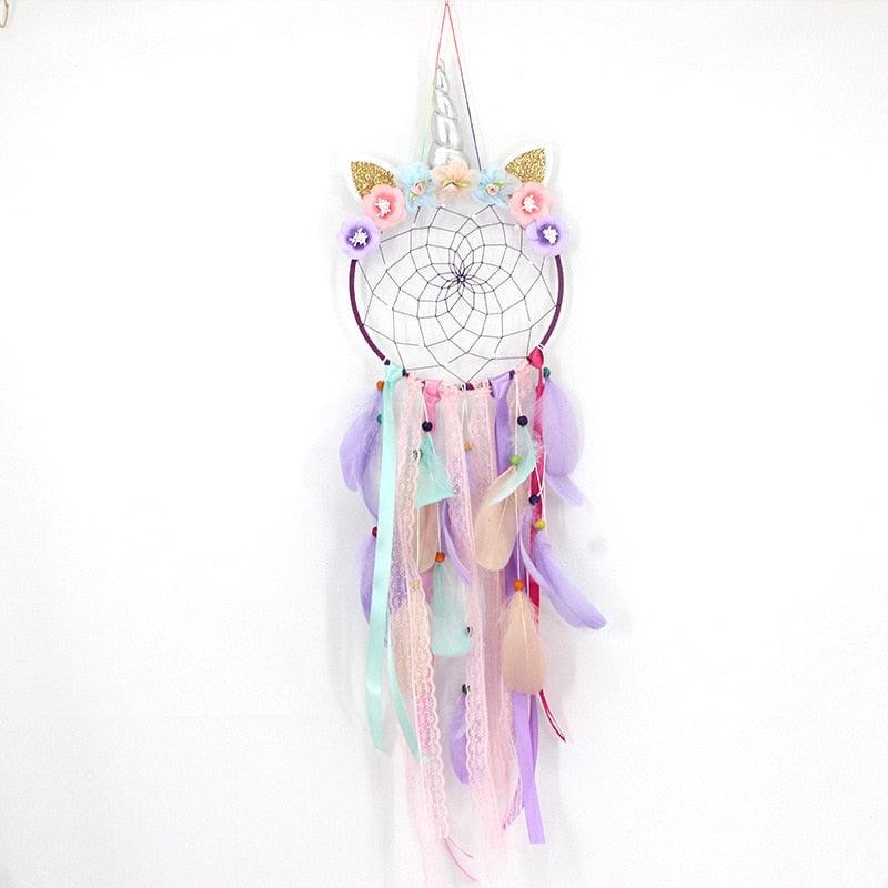 Unicorn Dream Catcher Unicorn Wind Chimes Big Traditional  Dream-catcher For Decoration White Feather Wind Chime Wall Hanging LED Light Feather Home Decoration Accessories For Home Wall Hanging Photography Prop