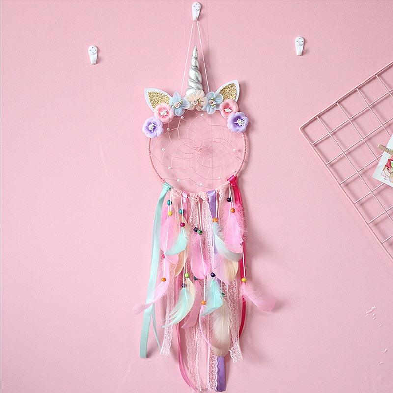 Unicorn Dream Catcher Unicorn Wind Chimes Big Traditional  Dream-catcher For Decoration White Feather Wind Chime Wall Hanging LED Light Feather Home Decoration Accessories For Home Wall Hanging Photography Prop