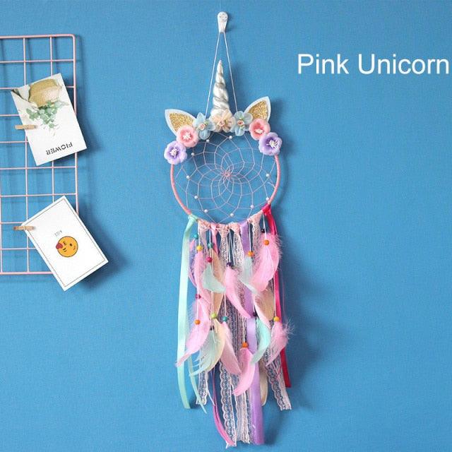 Unicorn Dream Catcher Unicorn Wind Chimes Big Traditional  Dream-catcher For Decoration White Feather Wind Chime Wall Hanging LED Light Feather Home Decoration Accessories For Home Wall Hanging Photography Prop