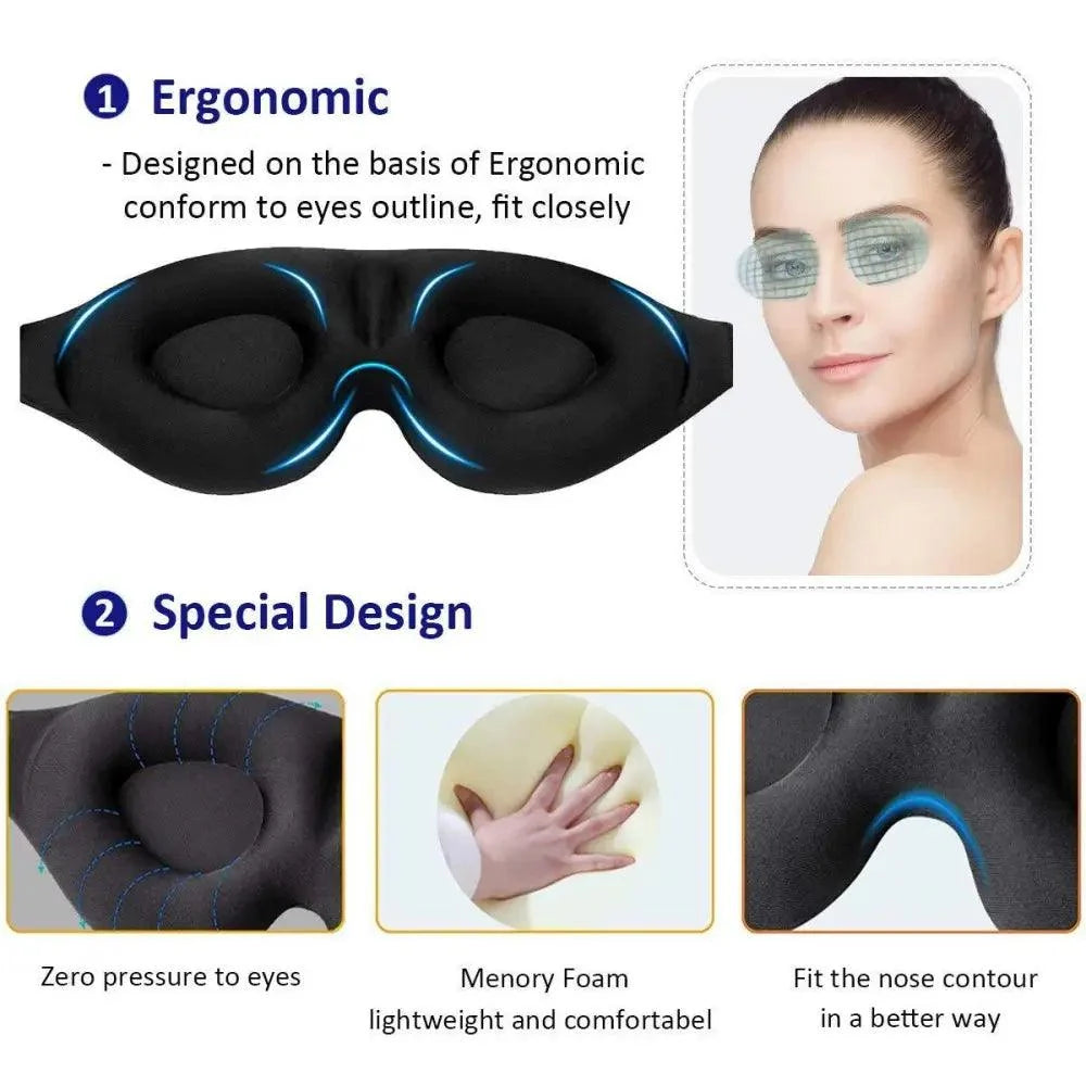 Unique 3D Contoured Cup Blindfold Concave Molded Night Sleep Mask Upgraded Eye Cover With Adjustable Strap Eye Pillow Soft Comfy Eye Shade For Nap Travel Night Shift