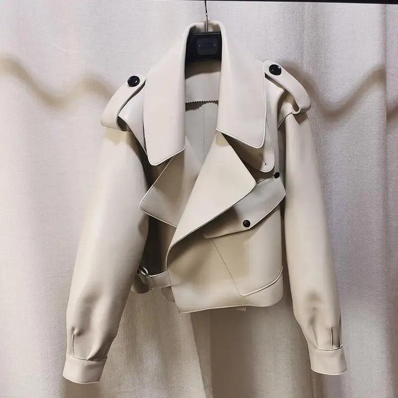 Unique Design Faux Leather Jacket Women Loose Soft Vintage Motorcycle Biker Coat Short Pu Leather Coat Female Punk Autumn Streetwear Outwear