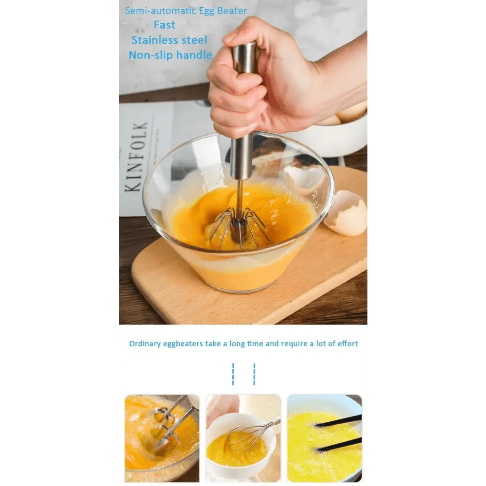 Unique Design Semi-automatic Egg Beater 304 Stainless Steel Egg Whisk Manual Hand Mixer Self Turning Egg Stirrer Kitchen Accessories Egg Tools