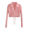 Unique Design Women's Sweater Solid Cross V-Neck Lace Up Bow Jumpers Long Sleeve Cardigan Female Spring Knitted Coat