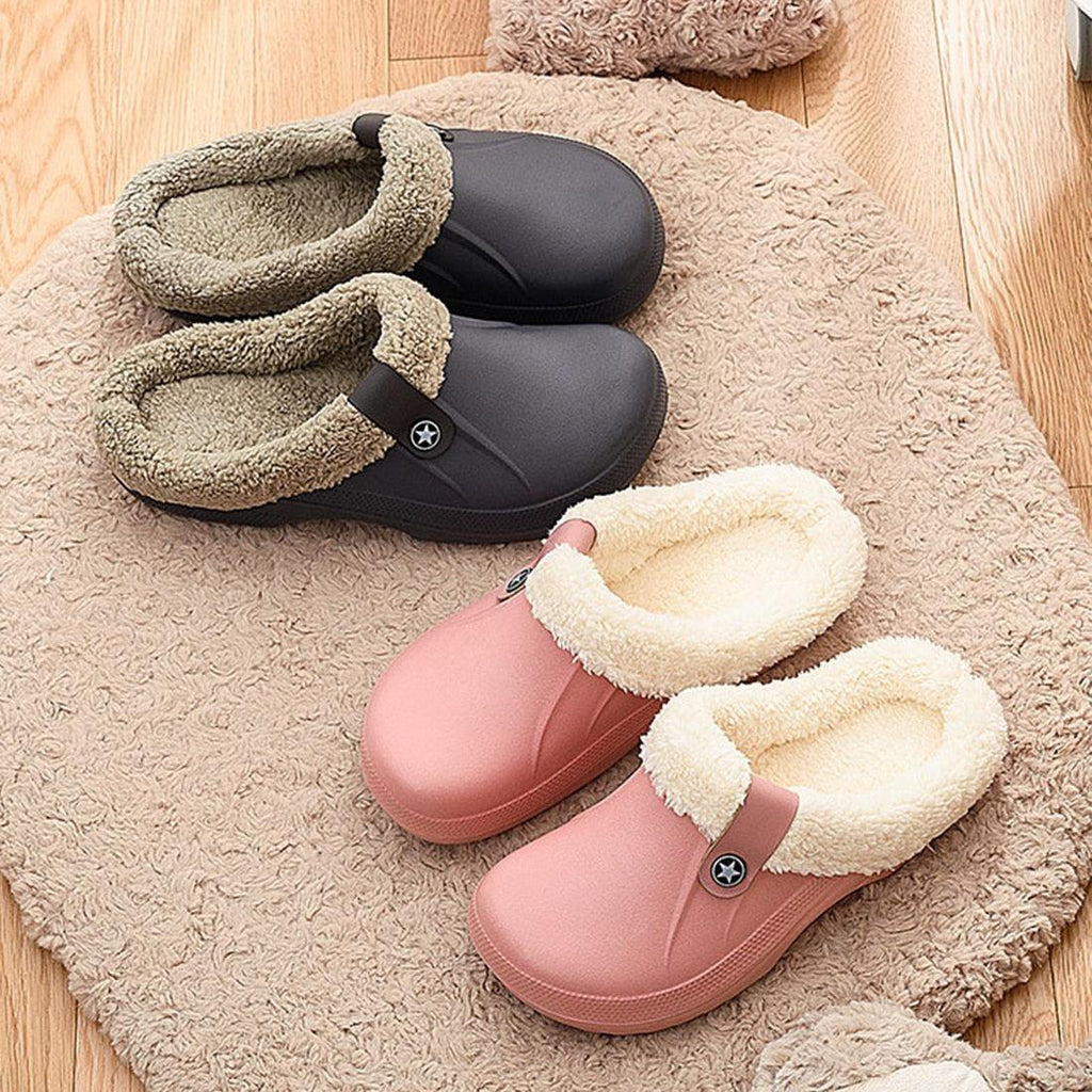 Unisex Home Winter Clogs Indoor Fur Warm Slippers For Women New Fashion Footwear Winter Slippers Home House Shoes Warm Plush Fleece Lining Garden Clogs Outdoor Indoor Clogs