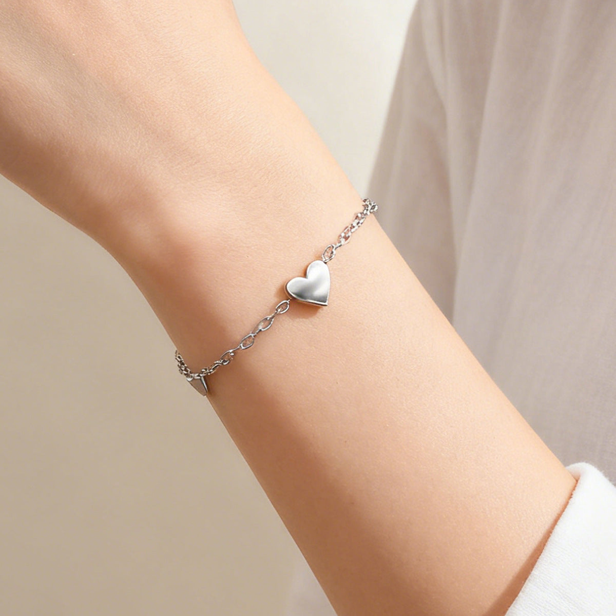 Titanium Steel Heart Necklace & Bracelet Set