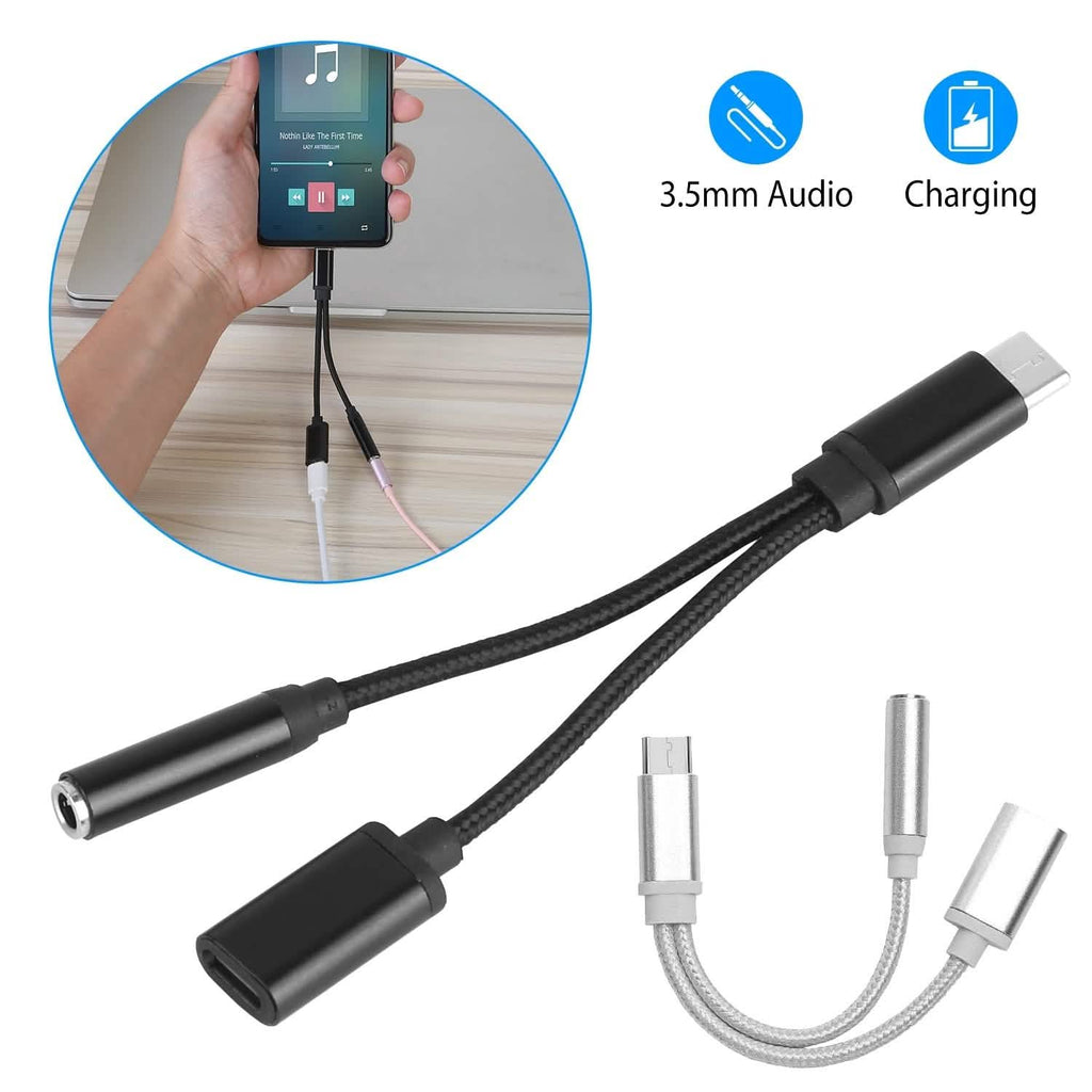USB Type-C to 3.5mm Aux Audio Charging Adapter Braided Headphone Jack Splitter Cable