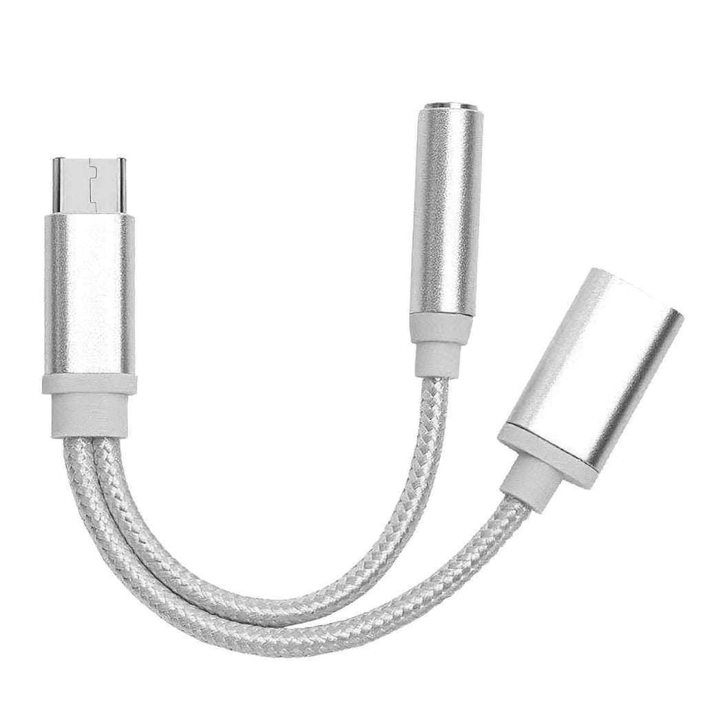 USB Type-C to 3.5mm Aux Audio Charging Adapter Braided Headphone Jack Splitter Cable