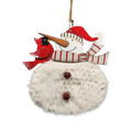 Wood and Fur Snowman Ornament - Grey Scarf with Cardinal